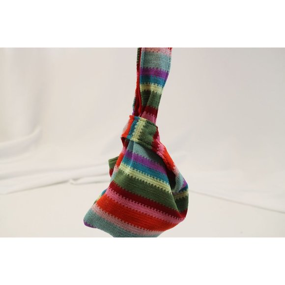 Rainbow Knit Stripes Reversible Japanese Knot Bag - Picture 2 of 4